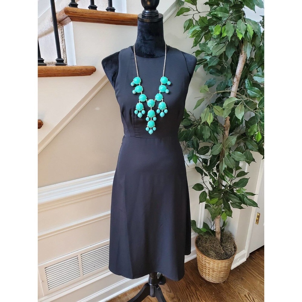 Cope Women Solid Black Polyester Round Neck Sleeveless Knee Length Dress Size M